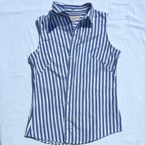 Banana Republic Navy and White Non-Iron Fitted Striped Shirt